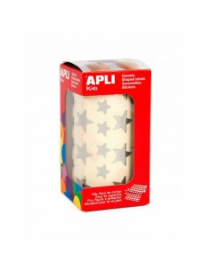 Apli Rollo de Gomets Estrella - Adhesivo Permanente - 2 Tamaños - 2.360 Gomets - Adhesivo Base Agua - Libre de Disolventes