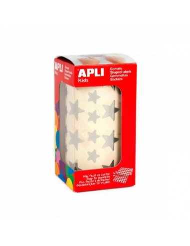 Apli Rollo de Gomets Estrella - Adhesivo Permanente - 2 Tamaños - 2.360 Gomets - Adhesivo Base Agua - Libre de Disolventes