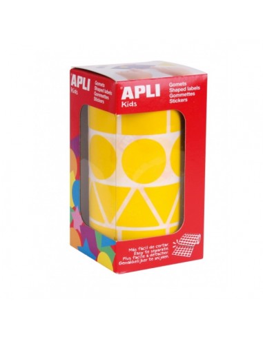 Apli Rollo de Gomets con Formas Surtidas - Adhesivo Permanente - 1.357 Gomets - Fomenta Psicomotricidad y Creatividad -