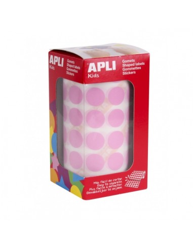 Apli Rollo de Gomets Redondos Adhesivo Permanente - 2.832 Gomets - Adhesivo Base Agua - Libre de Disolventes - Color Rosa