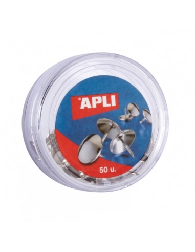 Apli Caja de 50 Chinchetas Niqueladas - Cabeza Redondeada - Punta Afilada - Versatiles para Hogar y Oficina - Color Plata