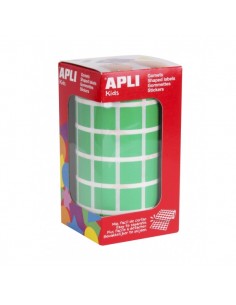 Apli Rollo de Gomets Cuadrados - Adhesivo Permanente - 2.832 Gomets - Adhesivo Base Agua - Libre de Disolventes - Color Verde