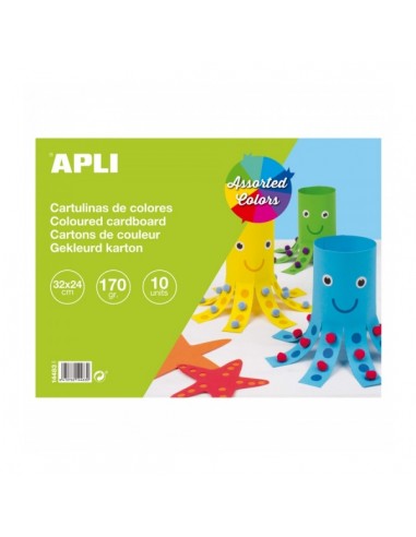 Apli Bloc de Cartulinas 170gr - 10 Hojas - Libre de Acidos - Ideal para Manualidades y Uso Escolar - Colores Surtidos