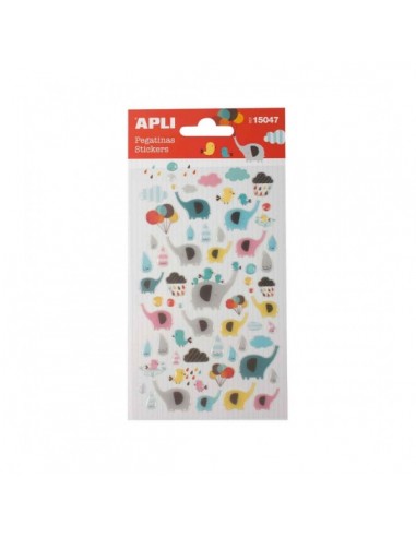 Apli Bolsa de Pegatinas de Elefantes - Acabado Epoxy - Adhesivo Permanente - Ideal para Scrapbooking y Decoracion - Fomenta