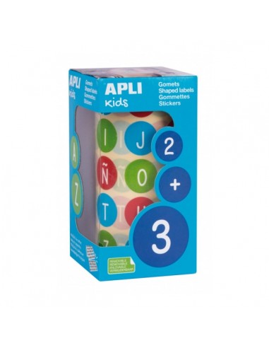 Apli Rollo de Gomets Redondos ABC - Adhesivo Removible - 900 Gomets - Fomenta Aprendizaje - Adhesivo Base Agua - Libre de