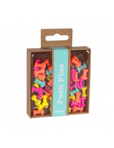 Apli Caja de 50 Chinchetas Push Pins Fluor Collection - Caja de Carton Kraft con Eurohole - Color Amarillo Fluorescente