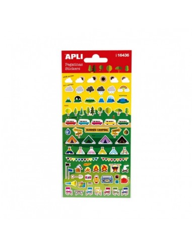 Apli Bolsa de Pegatinas de Camping - Acabado Mate - Adhesivo Permanente - Ideal para Scrapbooking y Decoracion - Fomenta