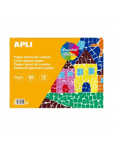 Apli Bloc de Papel de Charol - 85gr - 10 Hojas - Ideal para Manualidades-Scrapbooking-Papiroflexia - Colores Surtidos