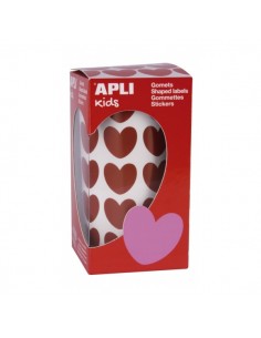 Apli Rollo de Gomets Corazon - Adhesivo Permanente - 900 Gomets - Fomenta Creatividad y Psicomotricidad - Adhesivo Base Agua
