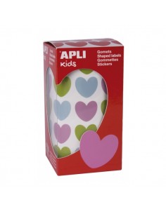 Apli Rollo de Gomets en Forma de Corazon - Adhesivo Permanente - 900 Gomets - Color Azul Claro
