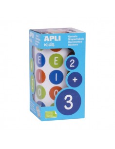 Apli Rollo de Gomets Redondos con Vocales - Adhesivo Removible - 900 Gomets - Adhesivo Base Agua - Libre de Disolventes -