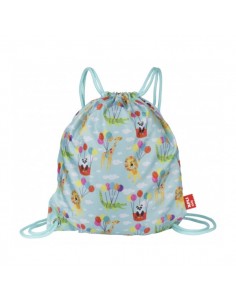 Apli Bolsa de Tela con Cierre de Cordon - Dibujos de Animales - Ideal para Guarderia-Cole o Excursiones