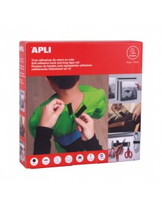 Apli Dispensador de Cinta Adhesiva Gancho Bucle - Union Segura - Reutilizable - Resistencia hasta 10 kg - Adhesivo Acrilico