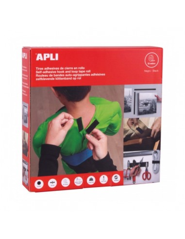 Apli Dispensador de Cinta Adhesiva Gancho Bucle - Union Segura - Reutilizable - Resistencia hasta 10 kg - Adhesivo Acrilico