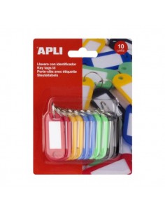 Apli Pack de 10 Llaveros con Etiqueta - Sistema Porta Etiquetas de Facil Apertura - Ideal para Oficinas-Almacenes y Hogar -