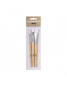 Apli Pack de 3 de Pinceles de Madera para Manualidades - Cerdas de Nylon - Puntas Redonda y Plana - Ideal para Papeles
