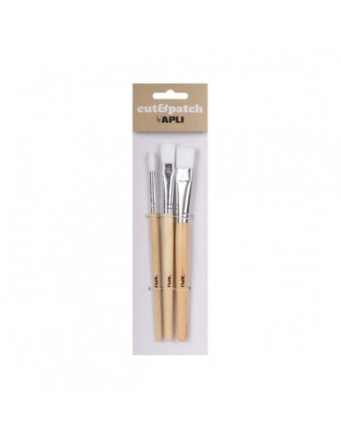 Apli Pack de 3 de Pinceles de Madera para Manualidades - Cerdas de Nylon - Puntas Redonda y Plana - Ideal para Papeles
