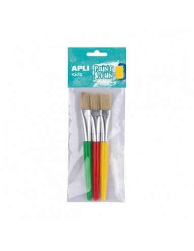 Apli Pack de 3 de Pinceles Jumbo para Niños - Punta Plana - Cerdas Sinteticas - Ideal para Desarrollo Creativo y Didactico