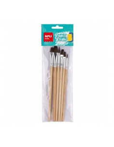 Apli Pack de 6 Pinceles de Madera para Niños - Punta Redonda - Cerdas de Caballo - Fomenta Creatividad y Colaboracion