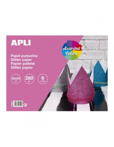 Apli Bloc Cartulinas Purpurina - 280gr - Ideal para Manualidades y Scrapbooking - Colores Surtidos