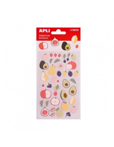 Apli Bolsa de Pegatinas con Frutas - Acabado Epoxy - Adhesivo Permanente - Ideal para Scrapbooking y Decoracion - Fomenta
