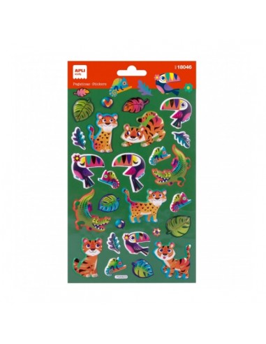 Apli Bolsa de Pegatinas Animales de la Selva - Acabado Metalizado - Adhesivo Permanente - Ideal para Scrapbooking y