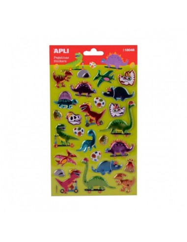Apli Bolsa de Pegatinas de Dinosaurios - Acabado Metalizado - Adhesivo Permanente - Ideal para Scrapbooking y Decoracion -