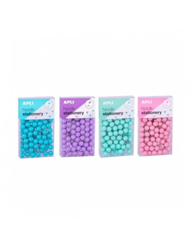 Apli Chinchetas Redondas - 8 Cajas de 100 Unidades - Cabeza de Plastico - Punta Metalica - Ideales para Mapas-Corcho