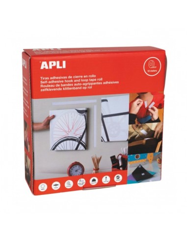 Apli Dispensador de Cinta Adhesiva Gancho Bucle - Union Segura - Reutilizable - Resistencia hasta 10 kg - Adhesivo Acrilico