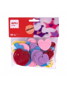 Apli Corazones Adhesivos de Fieltro - Gran Resistencia y Suavidad - Ideales para Manualidades y Decoraciones - Colores