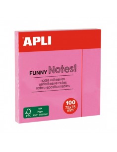 Apli Bloc de Notas Adhesivas - 100 Hojas - Papel Certificado FSC - Adhesivo Reposicionable - Color Rosa