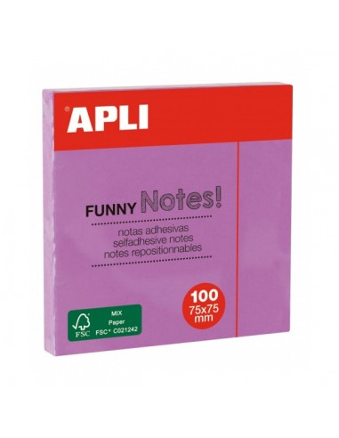 Apli Bloc de Notas Adhesivas - 100 Hojas - Papel Certificado FSC - Adhesivo Reposicionable - Color Violeta