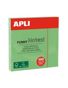 Apli Bloc de Notas Adhesivas - 100 Hojas - Papel Certificado FSC - Adhesivo Reposicionable - Color Verde Esmeralda