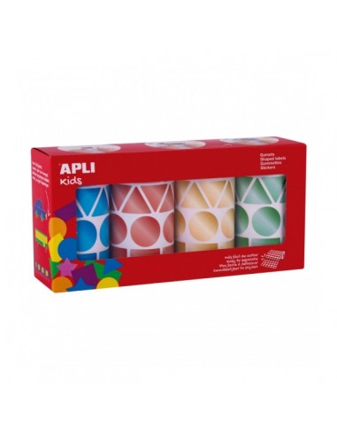 Apli Pack de 4 Rollos de Gomets Metalizados Geometricos Surtidos - 4.324 Gomets - Faciles de Separar - Ideales para