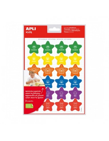 Apli Bolsa de Gomets Motivacionales - Adhesivo Removible - 72 Gomets - 6 Estilos de Estrellas con Frases - Adhesivo Base Agua