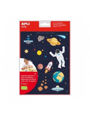 Apli Bolsa de Gomets Tematicos el Espacio - Adhesivo Removible - Desarrolla Habilidades Motoras - Ideal para Escuelas -