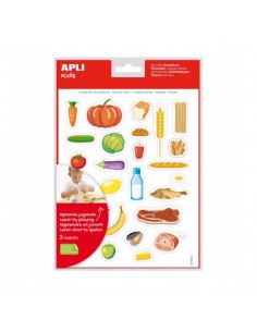 Apli Bolsa de Gomets Tematicos Alimentos Saludables - Adhesivo Removible - Ilustraciones Divertidas - Fomenta Habilidades