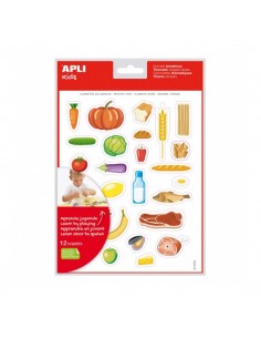 Apli Bolsa de Gomets Tematicos Alimentos Saludables - Adhesivo Removible - Ilustraciones Divertidas - Fomenta Vocabulario y
