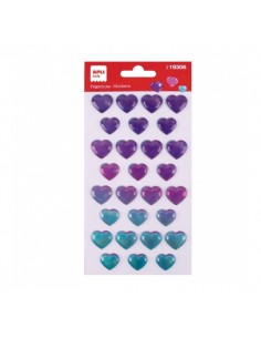 Apli Bolsa de Pegatinas de Corazones - Tornasol - Relieve - Efecto Metalizado - Adhesivo Permanente - Ideal para Scrapbooking