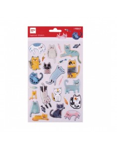 Apli Bolsa de Pegatinas de Gatos - Relieve y Detalles Metalizados - Adhesivo Permanente - Ideal para Scrapbooking y