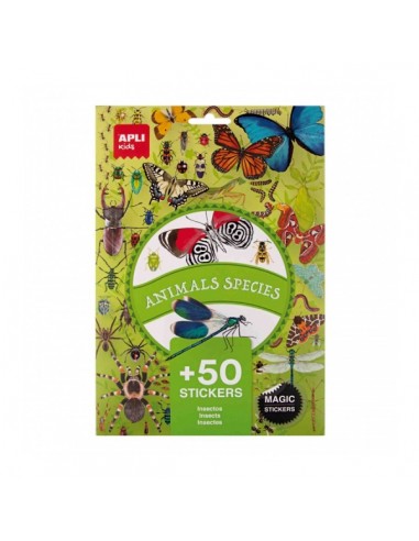 Apli Pack de 50 Pegatinas de Insectos - Removibles - Educativas - Desarrollan Psicomotricidad Fina - Imagenes Realistas