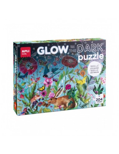 Apli Puzle Fluorescente Glow in the Dark Flores - 204 Piezas - Cambios de Posicion y Diseños Ocultos - Poster de Montaje -