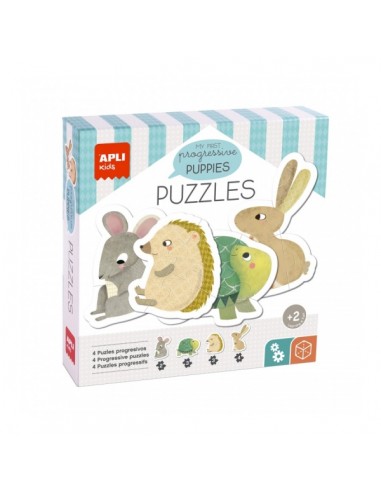Apli Puzle My First Puppies - 12 piezas grandes - 4 diseños de animales - Potencia psicomotricidad fina y concentracion -