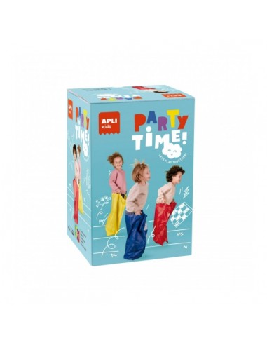 Apli Pack de 4 Sacos - Juego Carrera de Sacos Party Time - Incluye Bolsa de Almacenaje - Ideal para Aire Libre - Fomenta