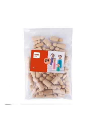 Apli Muñecos de Madera Surtidos - Formato MAXI - 48 Unidades - 4 Tamaños Diferentes - Ideal para Manualidades y Escuelas -