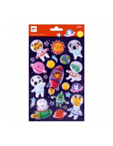 Apli Bolsa de Pegatinas Animales del Espacio - Adhesivo Permanente - Estimula Creatividad y Psicomotricidad Fina en Niños