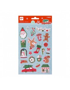 Apli Bolsa de Pegatinas Navideñas Reno - Adhesivo Permanente - 22 Pegatinas Surtidas - Ideal para Decorar Regalos y Tarjetas