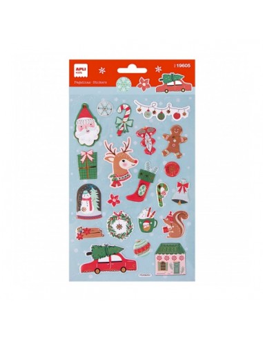 Apli Bolsa de Pegatinas Navideñas Reno - Adhesivo Permanente - 22 Pegatinas Surtidas - Ideal para Decorar Regalos y Tarjetas