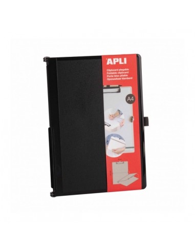 Apli Clipboard Plegable - Compacto y Facil de Transportar - Sujeta Hojas con Goma Elastica - Extension para Boligrafo -