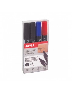 Apli Pack de 4 Rotuladores Permanentes Punta Redonda - Resistentes al Agua - Multifuncionales - para Metal-Plastico-Madera